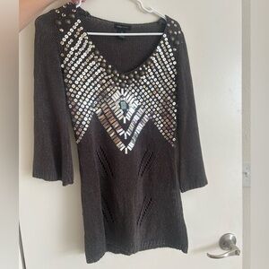 BCBG beaded metallic top- half sleeve